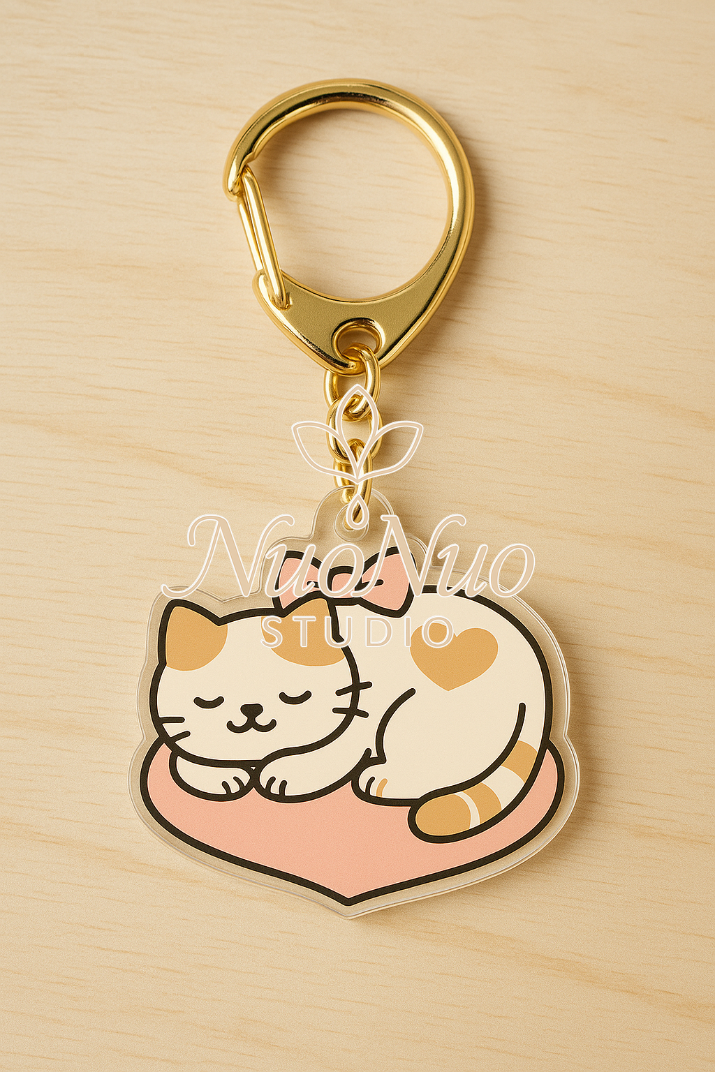 Sleeping CHOCO Cat Keychain – Pastel Coquette Acrylic Charm for Soft Girl Aesthetic | Kawaii Shrink Plastic Accessory