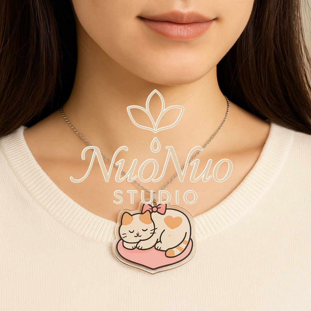Sleeping CHOCO Cat Keychain – Pastel Coquette Acrylic Charm for Soft Girl Aesthetic | Kawaii Shrink Plastic Accessory