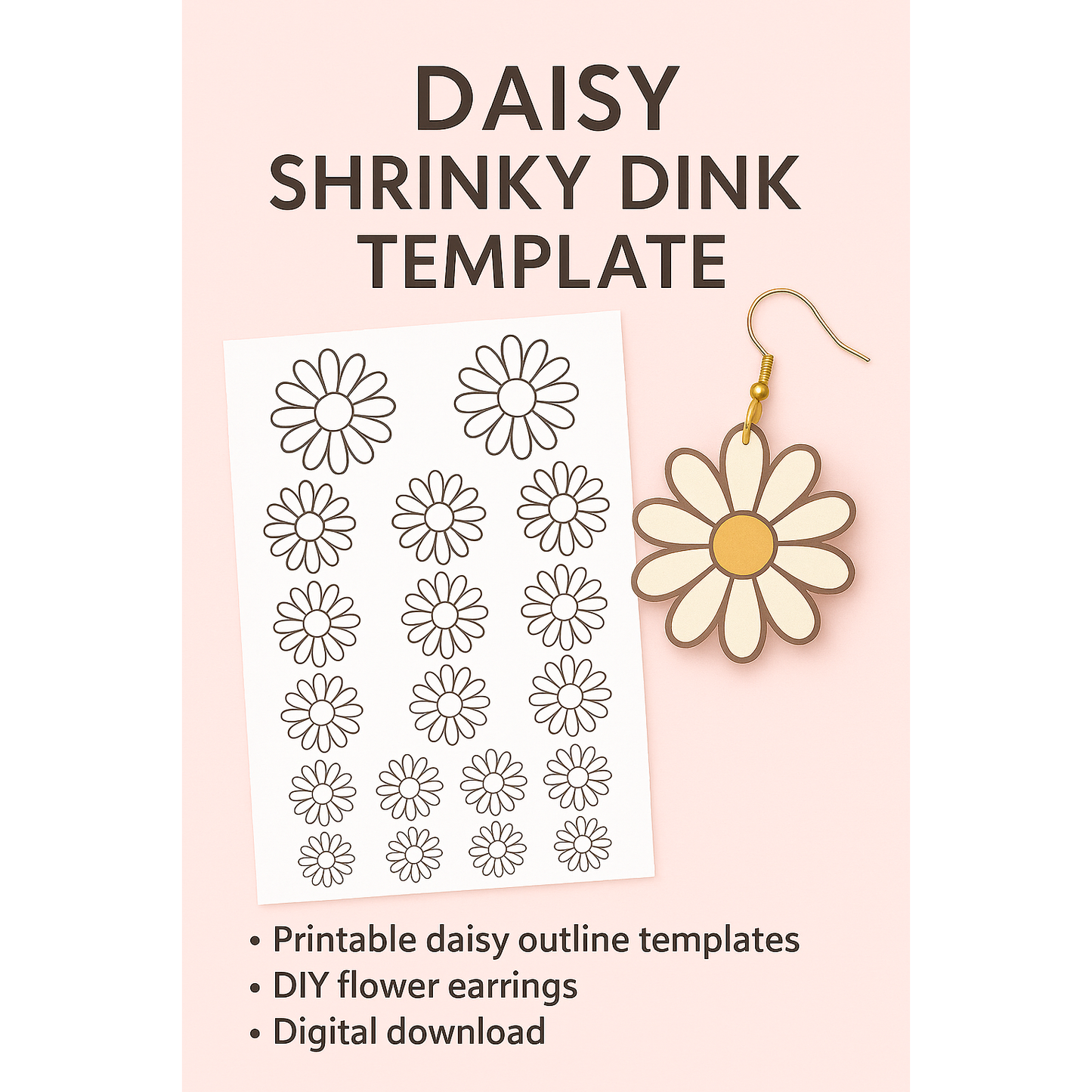 12-Petal Daisy Shrinky Dink Template – Printable Flower Outline for DIY Earrings, Brooches & Crafts