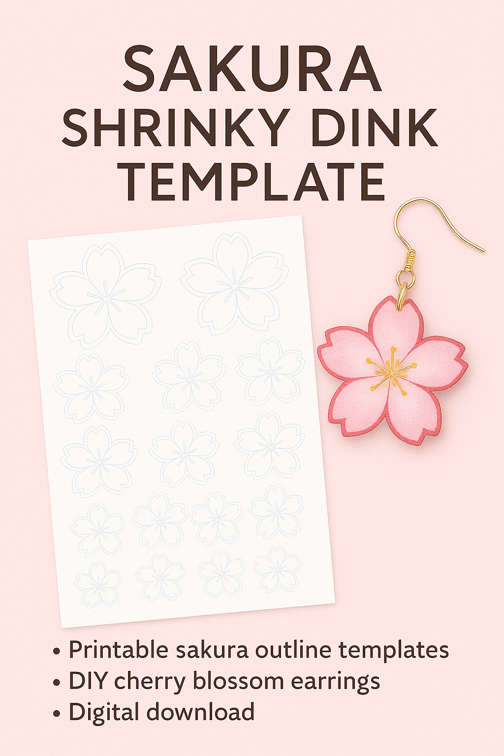 Shrinky Dink Sakura Cherry Blossom Template β Printable DIY Earring Design for Shrink Plastic Craft