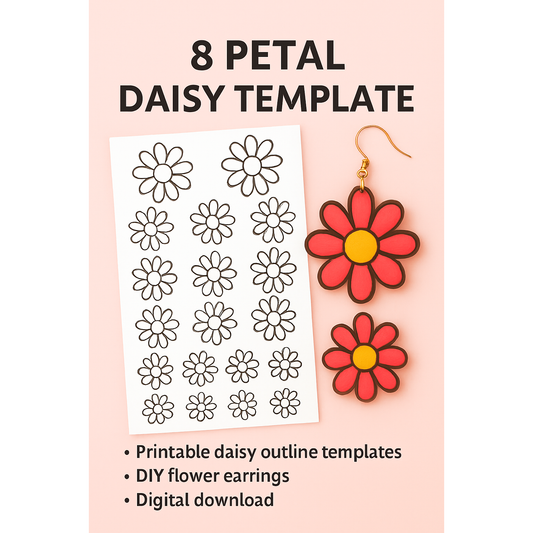 8-Petal Daisy Shrinky Dink Template – Printable Flower Outline for DIY Earrings, Charms & Jewelry Crafts