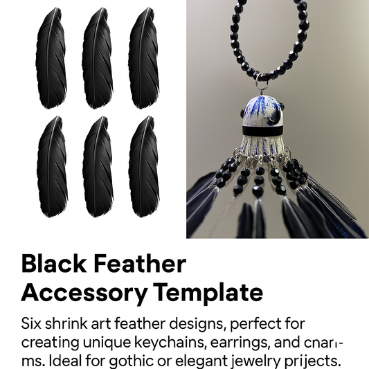Black Feather Shrinky Dink Accessory Template – DIY Badminton Birdie Charm Kit